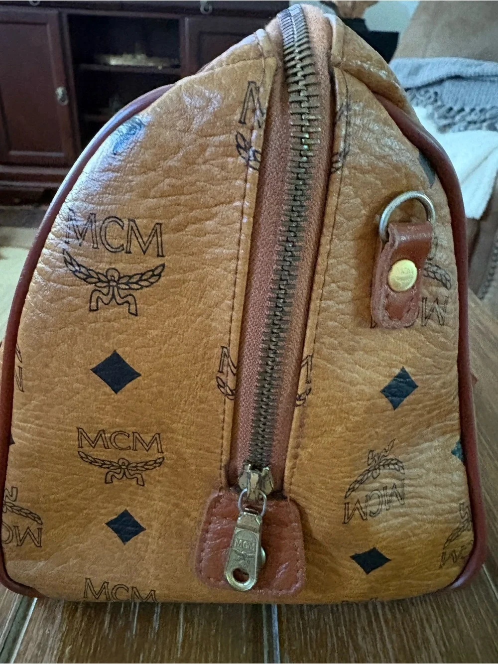 MCM Cognac Monogram Satchel with Brown Leather Handles
